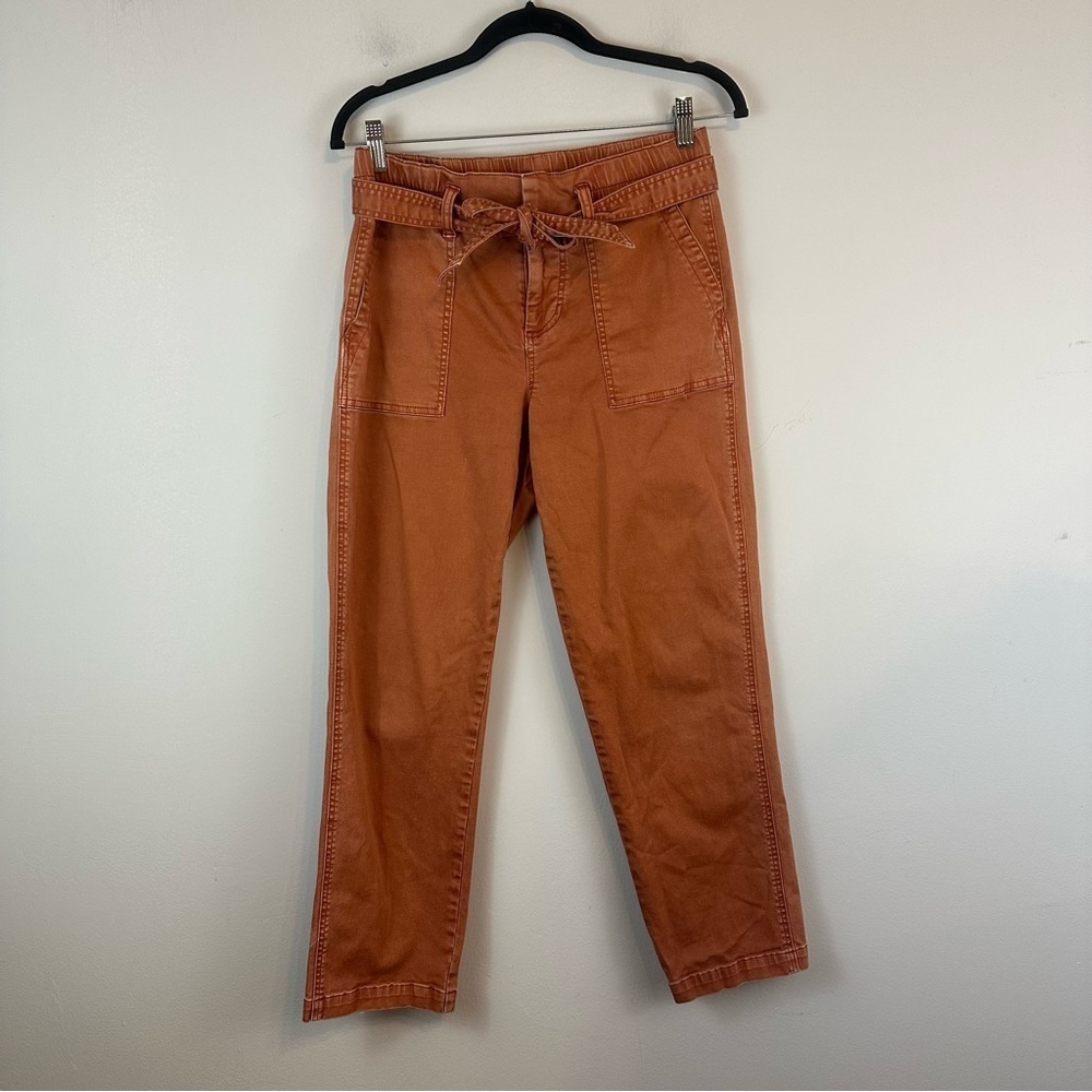 Lila Ryan | Rust Orange Tie Waist Paperbag Straight Leg Pants Size 4